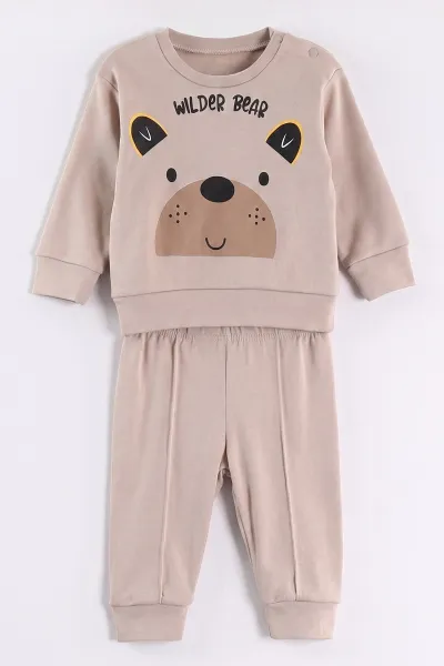 Bej (6-18 Ay)Wild Bear Baskılı Çıtçıtlı Çimalı Erkek Bebek Takım 477923