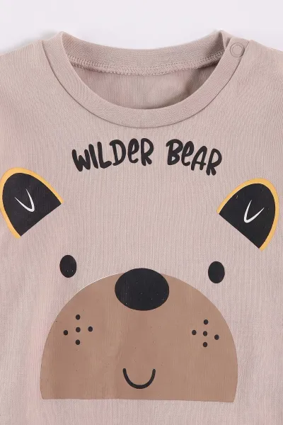 Bej (6-18 Ay)Wild Bear Baskılı Çıtçıtlı Çimalı Erkek Bebek Takım 477923