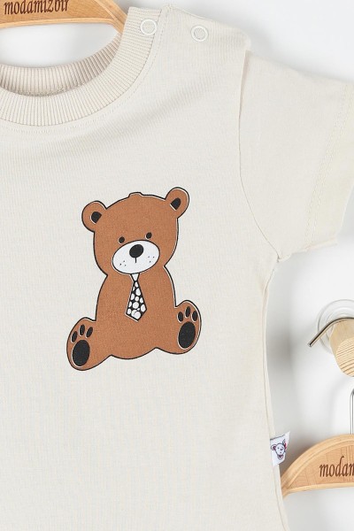 Bej (6-24 Ay) Cute Bear Ayı Baskılı Çıtçıt Detaylı Erkek Çocuk Takım 171412