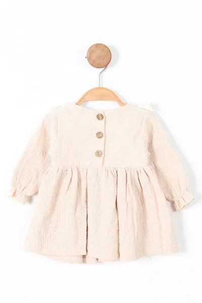 Bej (6-24 Ay) Güpürlü Müslin Kız Bebek Elbise 339779