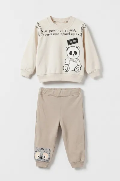 Bej (6-24 Ay) Panda Baskılı    2 İp Erkek  Bebek Mevsimlik Takım 475969