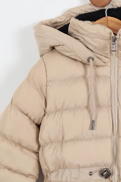 Bej (7-10 Yaş) İç kürklü İpli Kız Çocuk Şişme Mont 309102