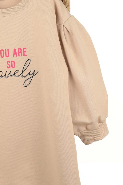 Bej (7-10 Yaş) You Are So Baskılı Kız Çocuk Tunik 155287