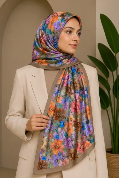 Vizon 70x180 Cm Dijital Baskılı Botanik Desen Soft Şal 482157