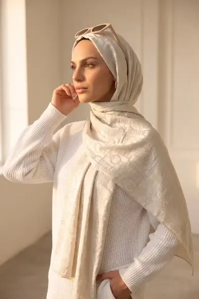 Bej 70x180 Cm Infinity Premium Pamuk Jakar Şal 481967