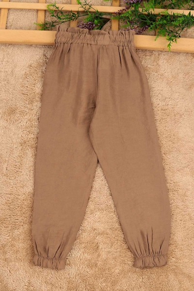 Bej (8-12 Yaş) Bağcıklı Paça Lastikli Kız Çocuk Pantolon 161536