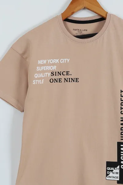 Bej (8-12 Yaş) New York Baskılı Erkek Çocuk Takım 271700