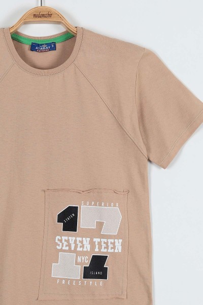 Bej (9-12 Yaş) Seven Teen Baskılı parçalı Erkek Çocuk Tişört 185261