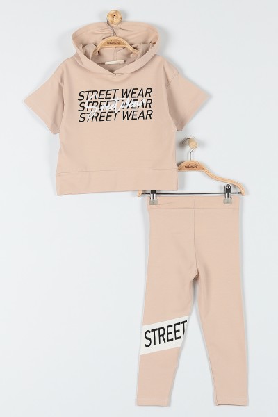 Bej (9-12 Yaş) Street Wear Baskılı Kız Çocuk Takım 180950