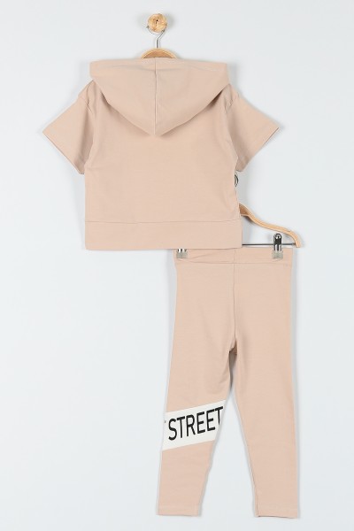 Bej (9-12 Yaş) Street Wear Baskılı Kız Çocuk Takım 180950