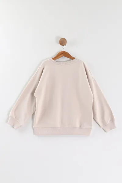 Bej (9-12 Yaş)Taşlı Fiyonklu Kız Çocuk Sweatshirt 432861