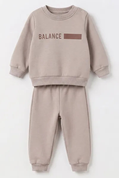Bej (9-18 Ay) Balance Baskılı İçi Şardonlu Erkek Bebek Kışlık Takım 493921