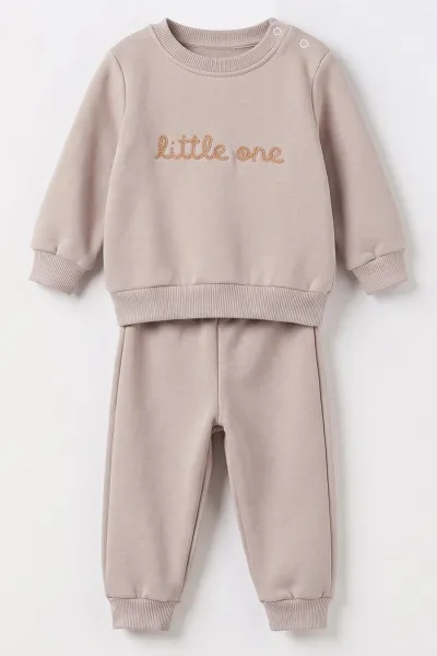 Bej (9-18 Ay) Little One Nakışlı İçi Şardonlu Erkek Bebek Kışlık Takım 493928