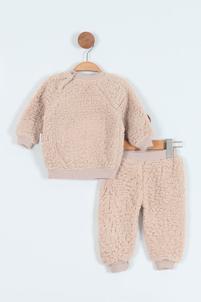 Bej (9-24 Ay) Kulaklı Ayı Nakışlı Welsoft Erkek Bebe Takım 212228