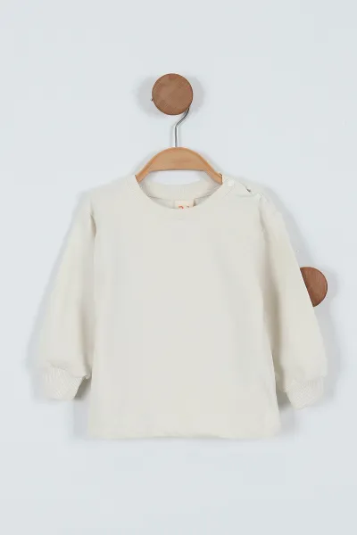 Bej (9-24 Ay)Kolsuz Kapüşonlu Sweatshirtlü Erkek Bebek Takım 345276
