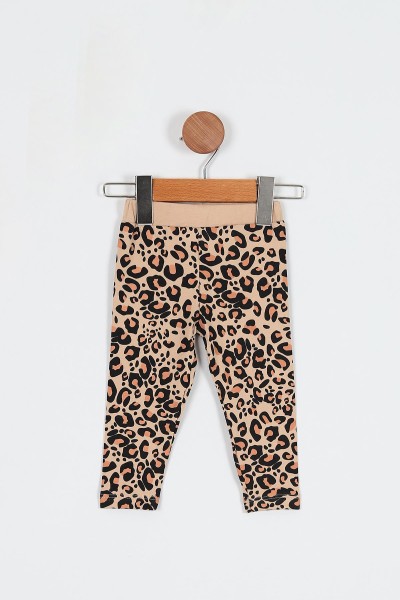 Bej (9-36 Ay) Fiyonk Motifli Fare Baskılı Leoparlı Kız Bebe Takım 198432