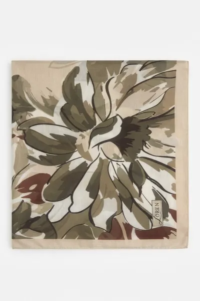 Bej 90x90 Cm Dijital Baskılı Magnolia Desen Soft Eşarp 498591