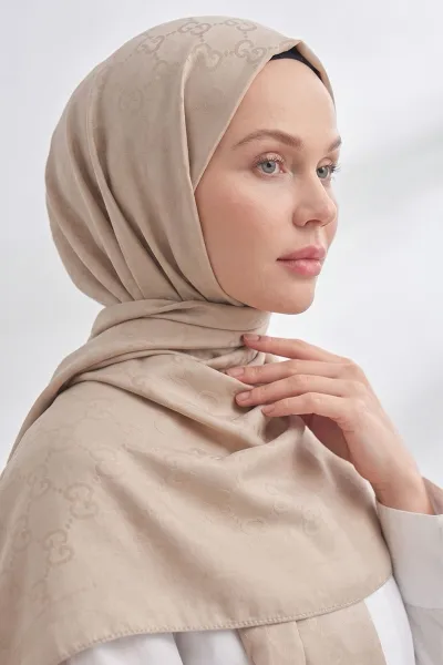 Bej 90x90 Cm Elegance Premium Pamuk Jakar Eşarp 482002