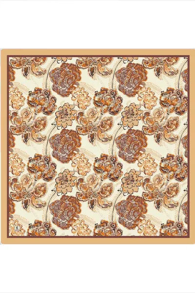 Bej 95x95 Cm Dijital Baskılı Mercan Desen Soft Eşarp 473265