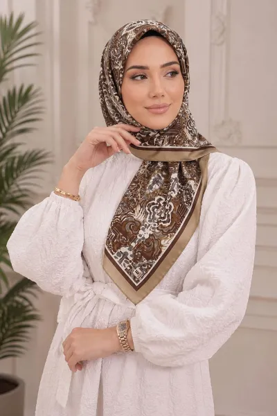 Bej 95x95 Cm Dijital Baskılı Valencia Desen Soft Eşarp 473340