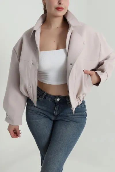 Bej Aller Detay Dabıl Kadın Bomber Mont 485895