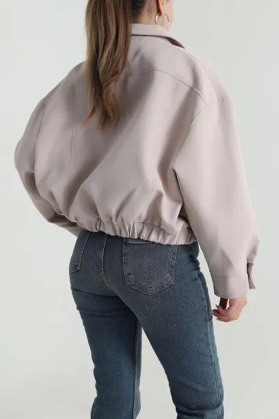 Bej Aller Detay Dabıl Kadın Bomber Mont 485895