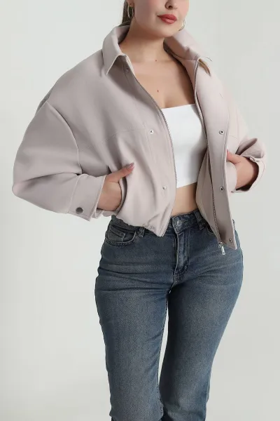 Bej Aller Detay Dabıl Kadın Bomber Mont 485895