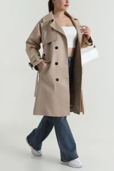 Bej Aller Detay Kadın Gabardin Trençkot 485781