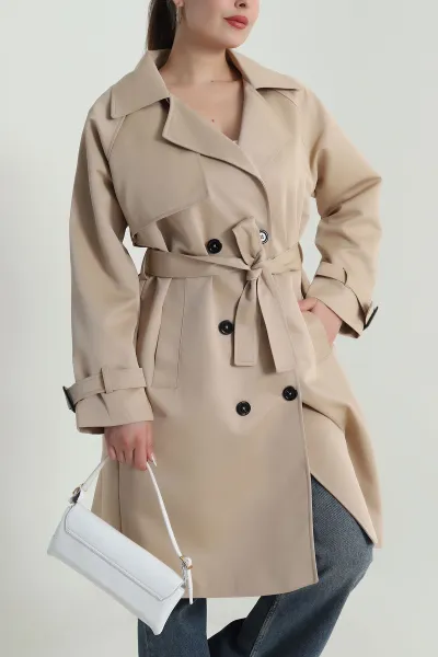 Bej Aller Detay Kadın Gabardin Trençkot 485781