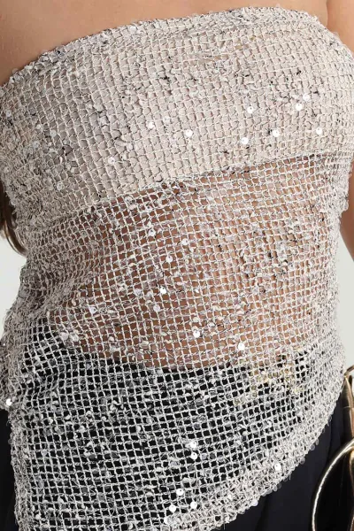Bej Asimetrik Pullu File Kadın Büstiyer 469546