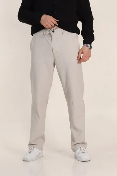 Bej Baggy Bel Arkası Lastikli Gofre Kumaş Erkek Pantolon 349732