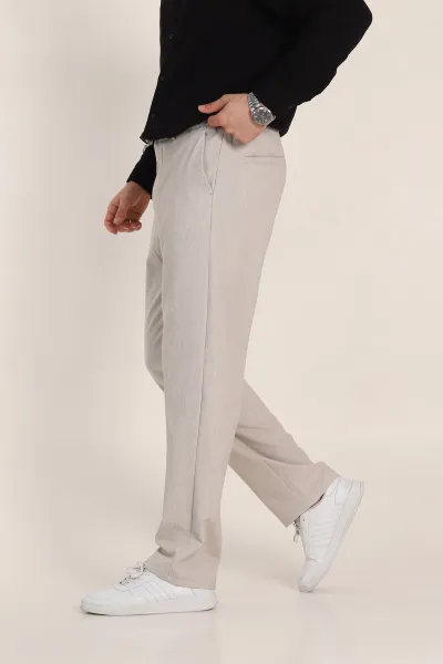 Bej Baggy Bel Arkası Lastikli Gofre Kumaş Erkek Pantolon 349732