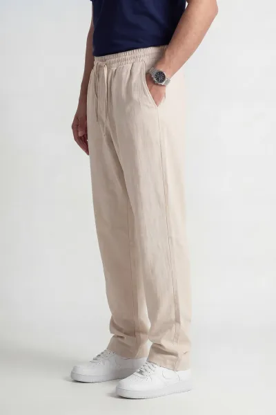 Bej Baggy Belden Bağlamalı Erkek Pantolon 445655