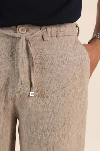 Bej Baggy Dokulu Bel Arkası Lastikli Erkek Pantolon 380909