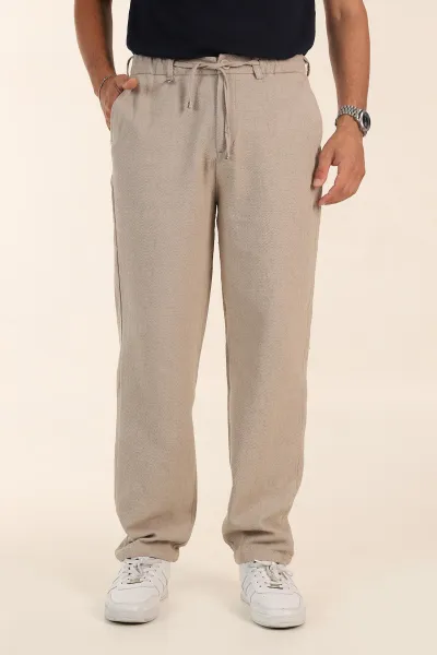 Bej Baggy Dokulu Bel Arkası Lastikli Erkek Pantolon 380909