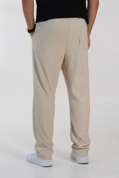 Bej Baggy Fit Bel Bağlamalı Kesik Paça Erkek Jogger Pantolon 257472