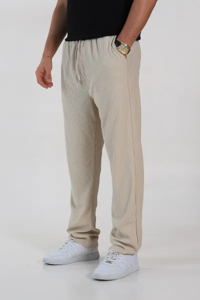 Bej Baggy Fit Bel Bağlamalı Kesik Paça Erkek Jogger Pantolon 257472