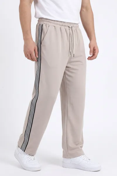 Bej Baggy Kompak Kumaş Yan Geniş Raşelli Erkek Eşofman Altı 483367