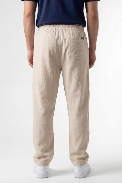 Bej Baggy Yıkamalı Belden Bağlamalı Erkek Pantolon 450169