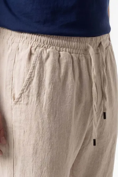 Bej Baggy Yıkamalı Belden Bağlamalı Erkek Pantolon 450169