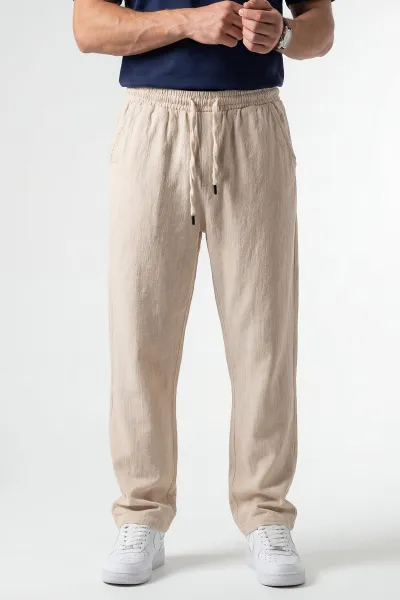 Bej Baggy Yıkamalı Belden Bağlamalı Erkek Pantolon 450169