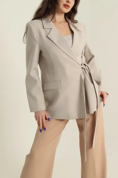Bej Bağlamalı Oversize Poliviskon Kadın Ceket 425394