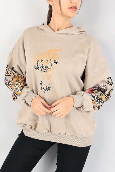 Bej Baskı Detay Şardonlu Bayan Sweat 88409