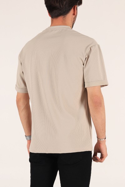 Bej Baskılı Fitilli Oversize Erkek Tişört 177468