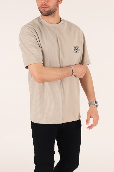 Bej Baskılı Fitilli Oversize Erkek Tişört 177468