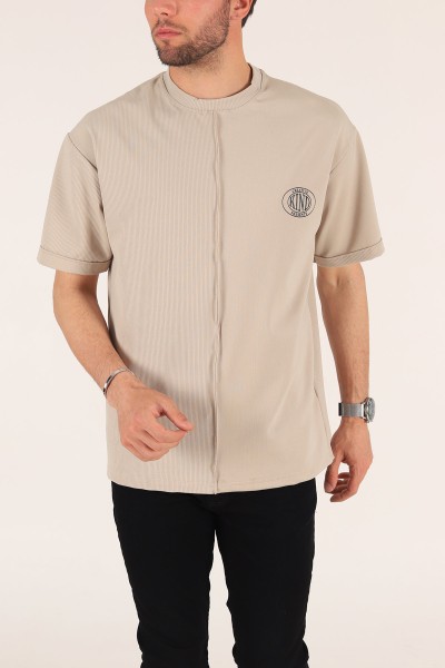 Bej Baskılı Fitilli Oversize Erkek Tişört 177468