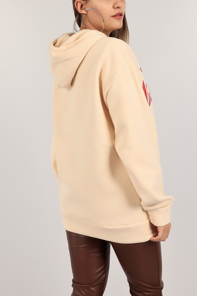 Bej Baskılı İçi Şardonlu Bayan Sweat 143146
