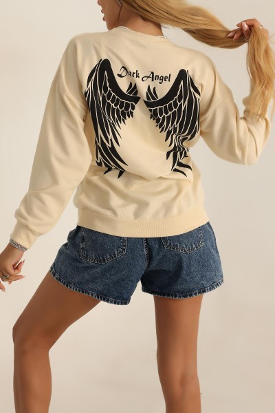 Bej Baskılı Oversize Bayan Sweat 199237