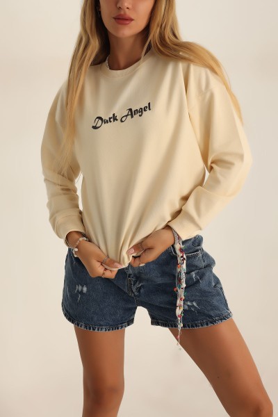 Bej Baskılı Oversize Bayan Sweat 199237
