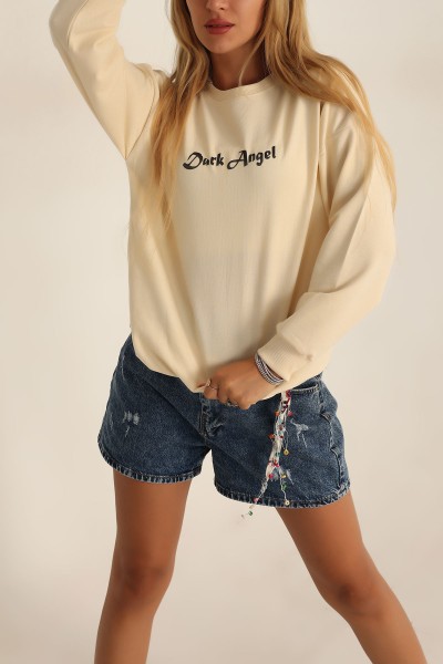 Bej Baskılı Oversize Bayan Sweat 199237